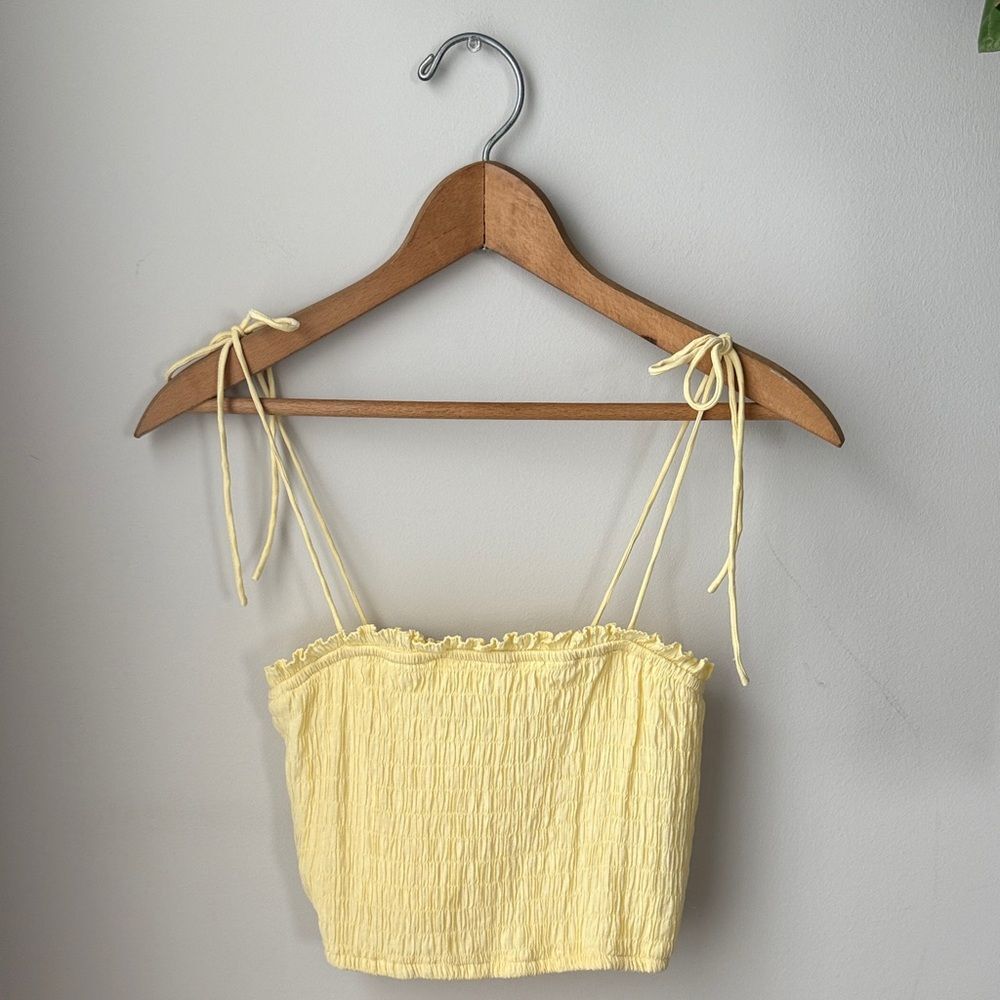 Forever 21 Buttery Yellow Ruffled Smocked Tube Top w/ Adjustable Tank Top Ties